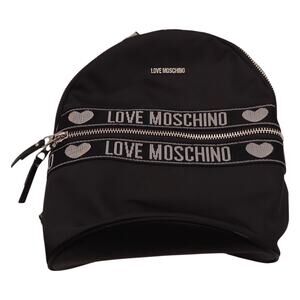Love Moschino Backpack Womens Black Logo Jacquard Straps Zip Pockets Heart